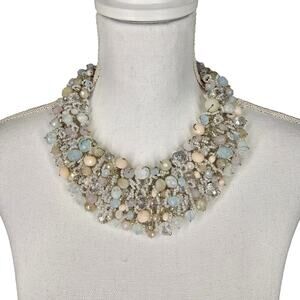 ALDO MULTI‑STRAND PASTEL/CLEAR BEADED BIB STATEMENT NECKLACE – SILVER TONE
